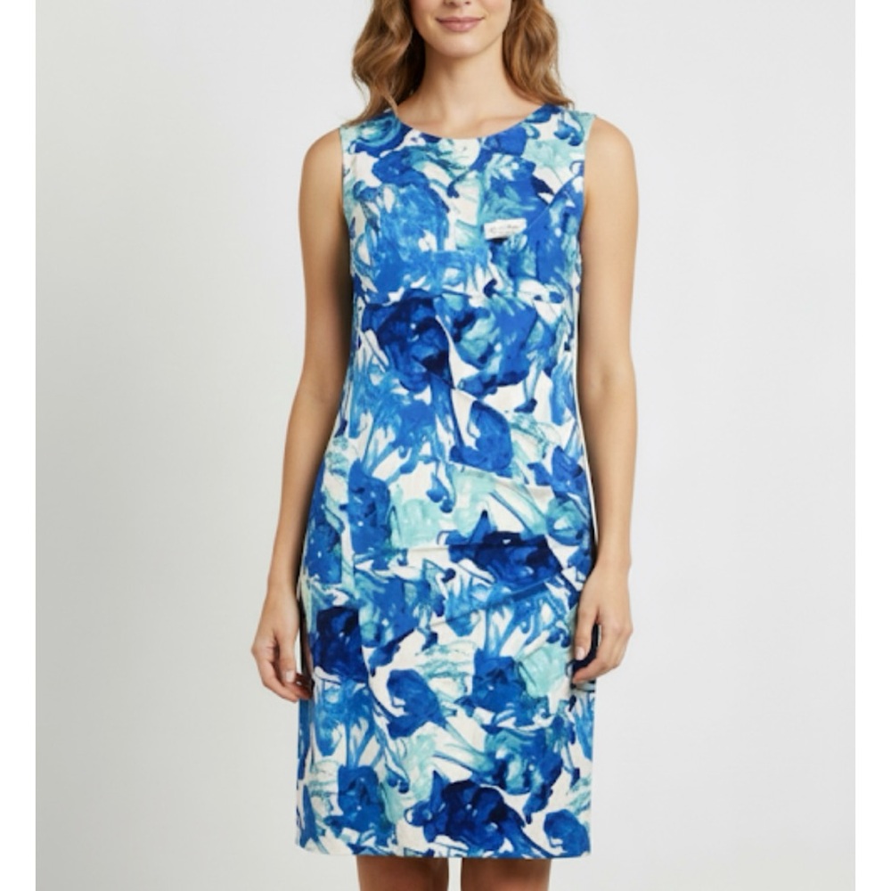 Calvin Klein Blue Sunburst Seam Stretch Scuba Sleeveless Sheath Dress‎ Size 4